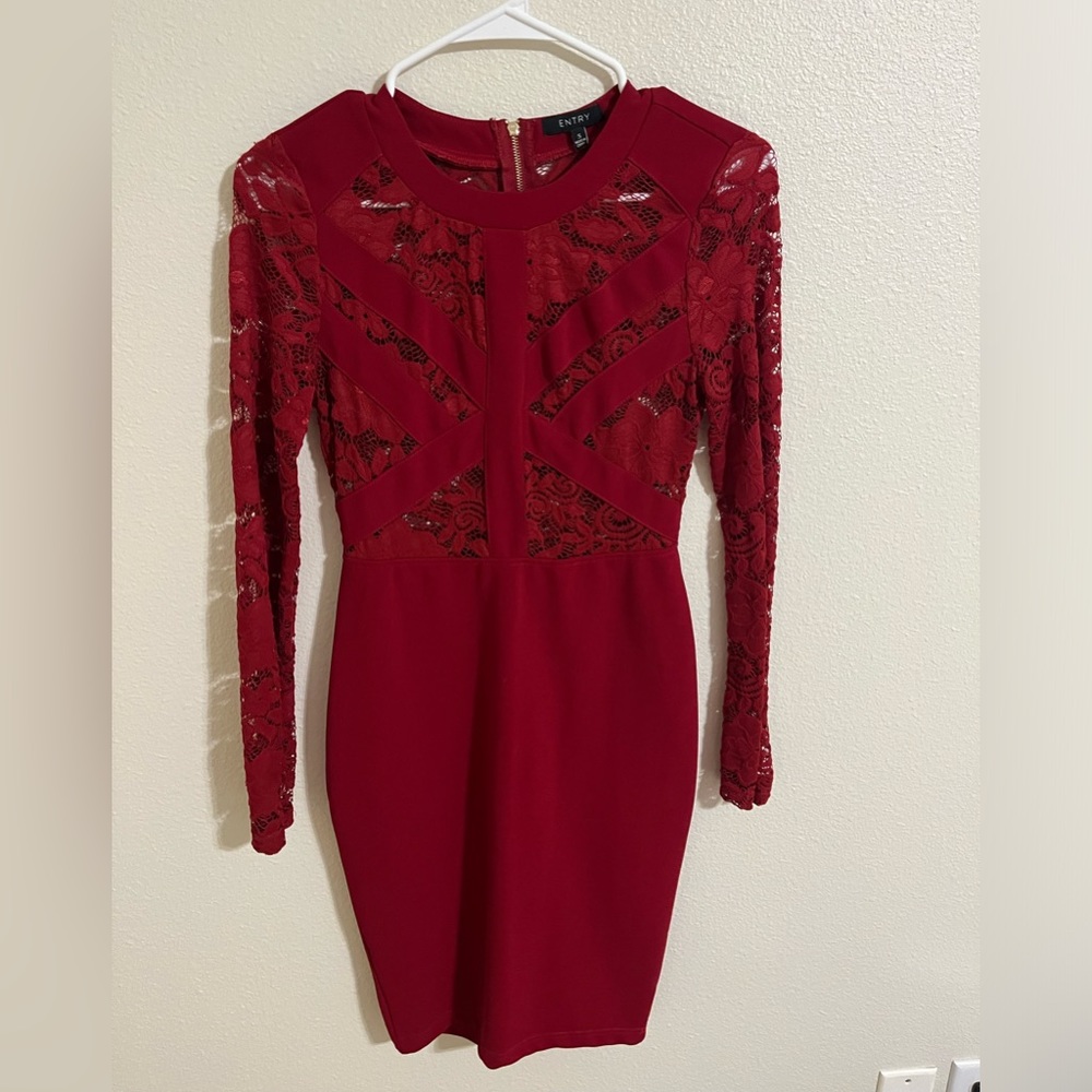Long Sleeved Red Mid Length Dress